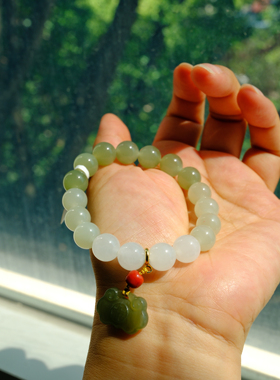 【一物一图】10mm老坑料和田玉渐变单圈手串～15手围