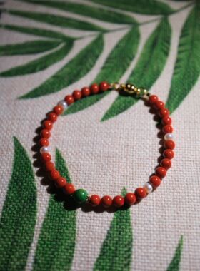 【一物一图】5-5.2mmmm凉山南红 手链～满红满肉～17左右手围