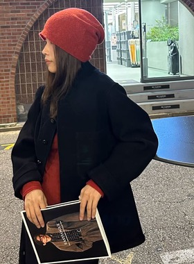 【TTDP】天天家纯羊毛双面呢三贴袋绗缝V领单排扣黑色短外套08118