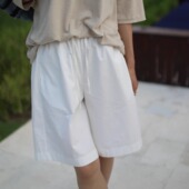 P0432 百搭高腰显瘦阔腿休闲五分裤 TTDP 天天家极简风抽绳短裤