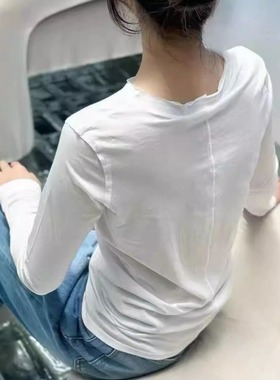 【TTDP】天天家极简风圆领长袖tee经典设计感后背竖条打底衫1114