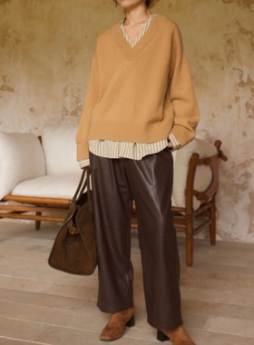 【TTDP】天天家慵懒氛围感假两件V领毛衣软糯廓形显瘦针织衫1007