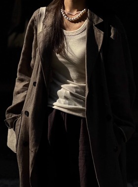 【TTDP】天天家软亚麻系列进口双色斜纹色织双排扣风衣外套 O1130