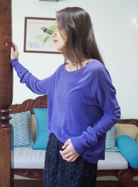 【TTDP】天天家慵懒温柔风紫色真丝打底衫轻薄长袖针织上衣11127