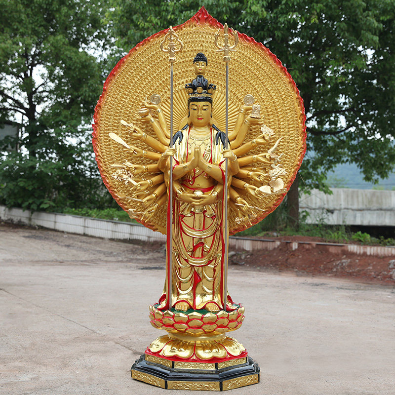 寺庙千手观音带背光千手千臂千眼观世音菩萨树脂1米8站千手观音佛