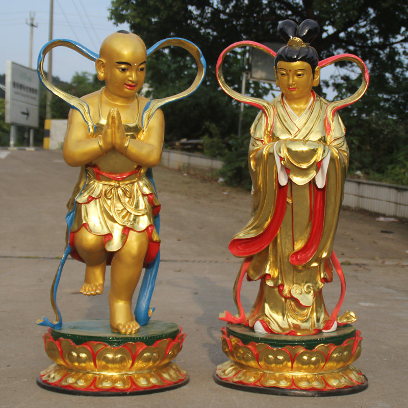 厂家直销树脂贴金童男童女1米3寺庙金童玉女佛像观音弟子善财龙女
