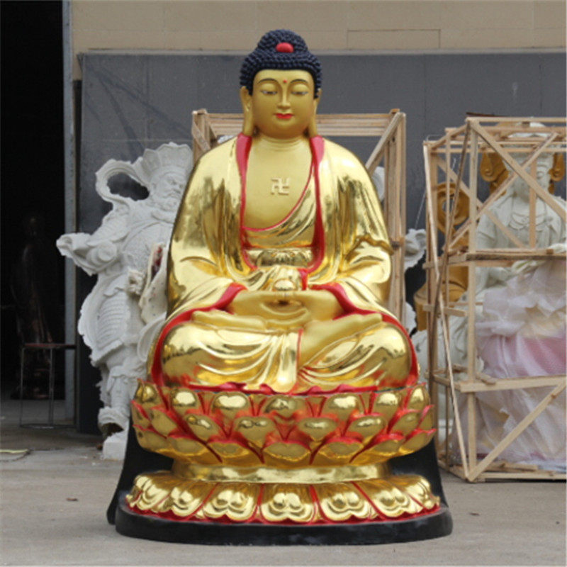 厂家直销树脂佛像玻璃钢 鎏金彩绘释迦佛 坐佛主 1米6 阿弥陀佛