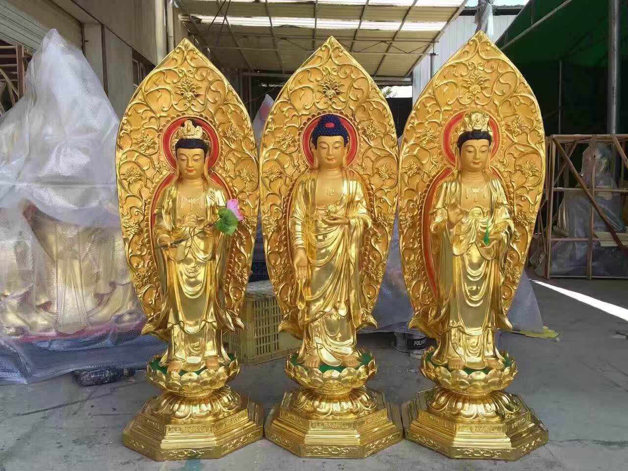 树脂西方三圣带背光菩萨寺庙佛像