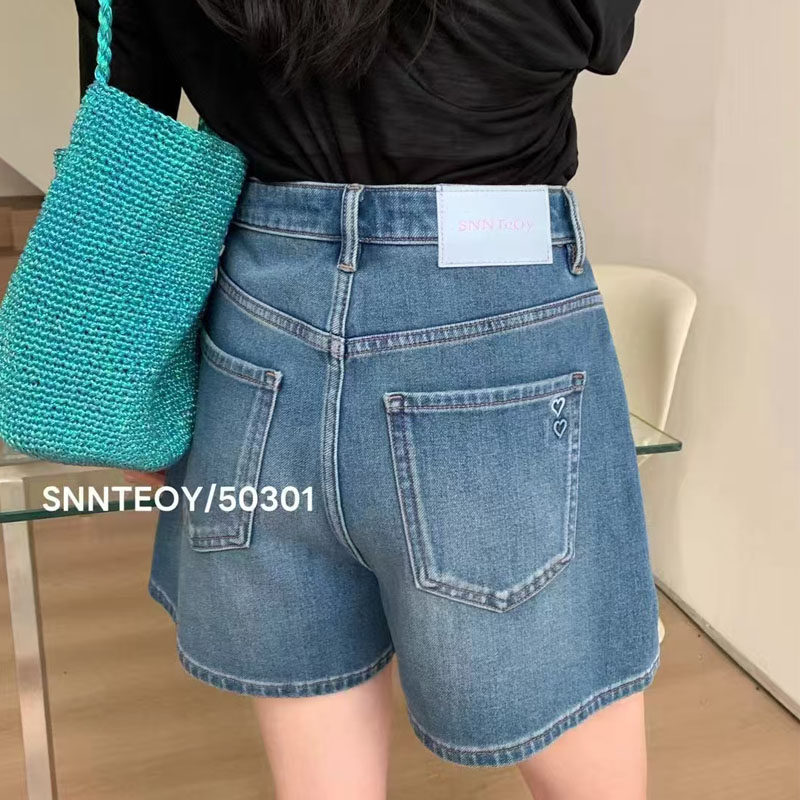 代嘉儿50301牛仔短裤女2026夏新款阔腿裤高腰四面弹四分裤A字热裤
