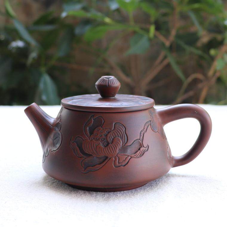 云南建水紫陶器陶瓷茶具家用功夫茶泡茶壶古铜色满雕全手工石瓢壶