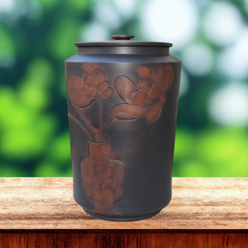 云南建水紫陶器功夫茶具家用陶瓷357克普洱茶防潮复古密封储茶罐