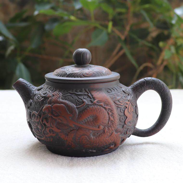 云南建水器陶瓷茶具功夫茶壶大容量复古家用泡茶壶满雕龙凤呈祥