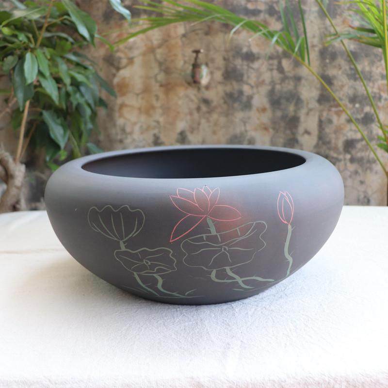 云南建水紫陶器陶瓷缸全手工制中式复古风水缸鱼缸水培缸绿植花盆