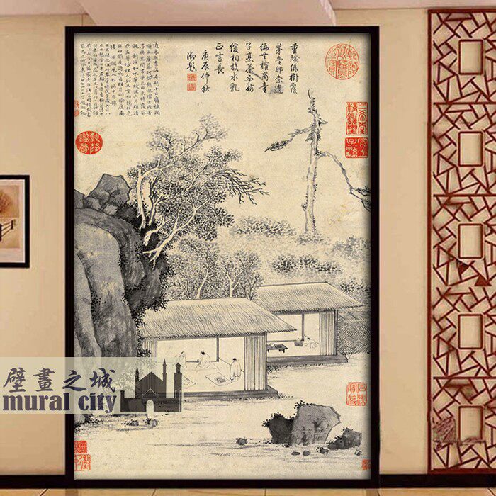 文徵明古画国风草堂壁纸明代江南四大才子复古墙纸墙布复古背景墙