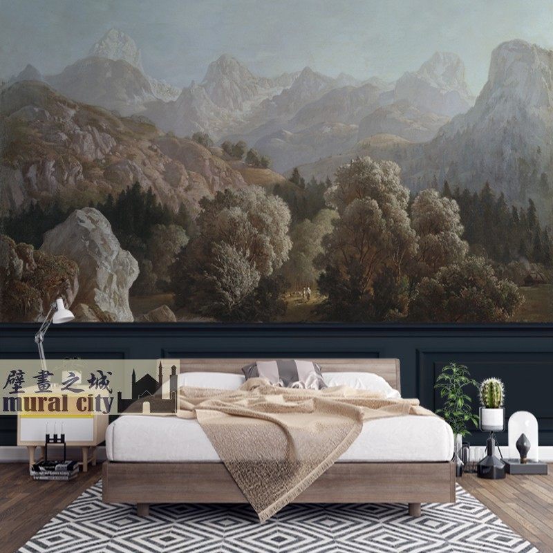 法式油画森林墙布摄影定制网红壁纸婚纱背景壁布复古风肌理壁画