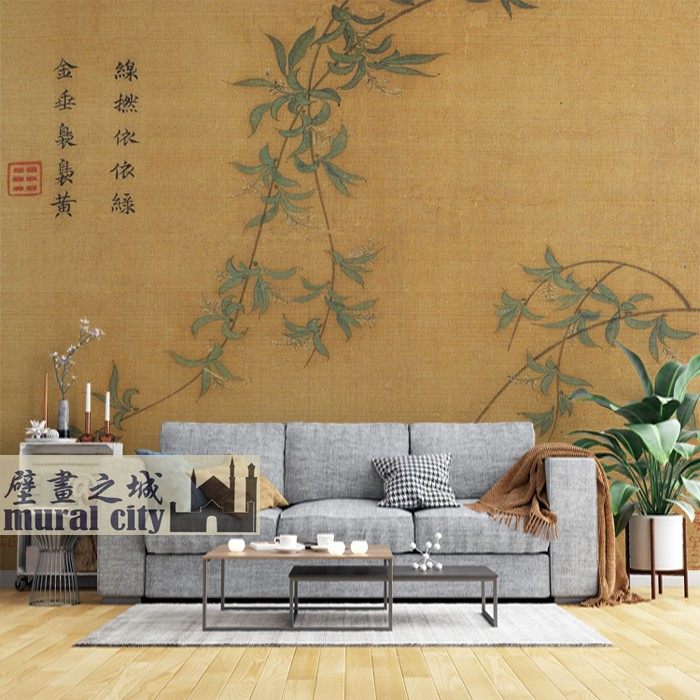古画柳树柳叶春风壁纸复古中式风墙布墙纸宋画垂柳客厅书房背景画