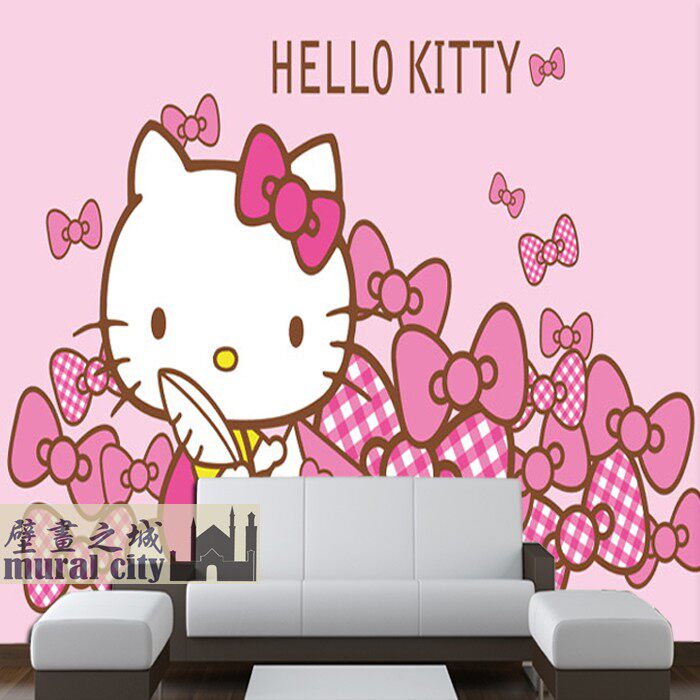 hellokitty墙纸凯蒂猫卡通动漫壁纸粉色系漫画墙纸儿童房装饰壁画