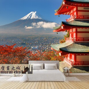 日本富士山日式雪山壁纸京都醍醐寺墙布五重塔墙纸日系风景壁画布