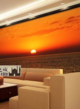 大海日出日落夕阳壁纸黄昏天空墙纸海平面风景大型壁画装修背景墙