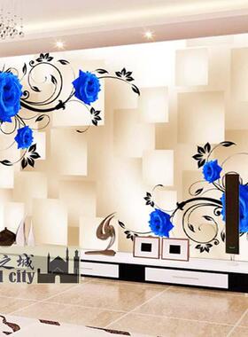 3D立体玫瑰蓝色妖姬现代墙纸简约壁纸大型壁画居家电视沙发背景墙