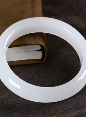 正品羊脂白玉和田玉手镯女新疆真玉旺夫晴水手镯玉镯子青白玉冰种