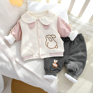 女宝宝夹棉分体棉服外出服秋冬季保暖加厚一岁冬装婴幼儿棉衣棉裤