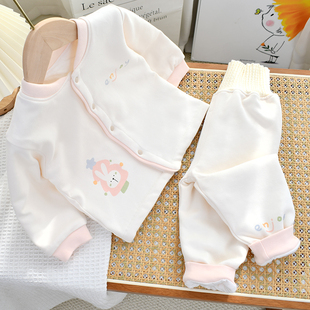 宝宝夹棉分体保暖衣套装60克秋冬纯棉高腰打底内衣婴幼儿薄棉衣服