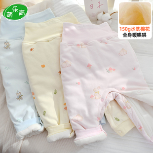 子 可洗棉花大PP夹棉保暖婴儿按扣高腰护肚裤 宝宝棉裤 按扣加厚冬季