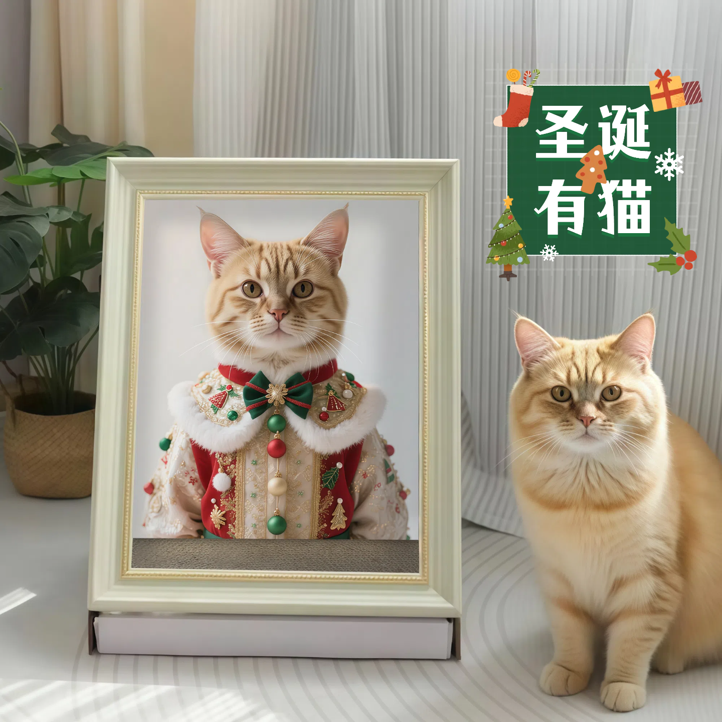 油画猫窝定制相框猫抓板四季可用宠物照片打印创意猫床瓦楞纸猫屋