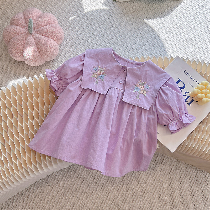 2024新款纯棉女童衬衣衬衫春夏长袖娃娃衫小女孩薄款甜美韩版洋气