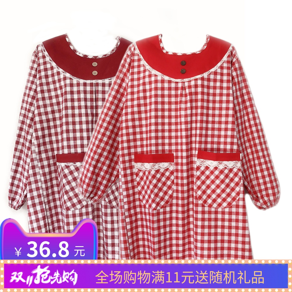 小猫加厚罩衣韩版反穿衣餐厅黑白红格子围裙防油防污厨房长袖罩衣|ruв категории семья/личные чистящие средства, домашнюю работу/слово уборка посуды, фартук - от Buy2taobao.com для оказания профессиональной услуги покупки агента Taobao