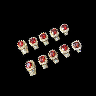 爆闪太阳花锆石红色爆闪满钻纯手工穿戴甲奢华显白重工 134
