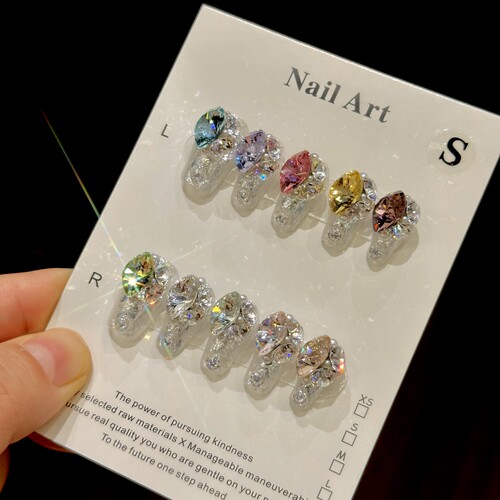 【渐变霓虹】满钻爆闪美甲轻奢彩钻法式爆闪短梯星空blingbling钻