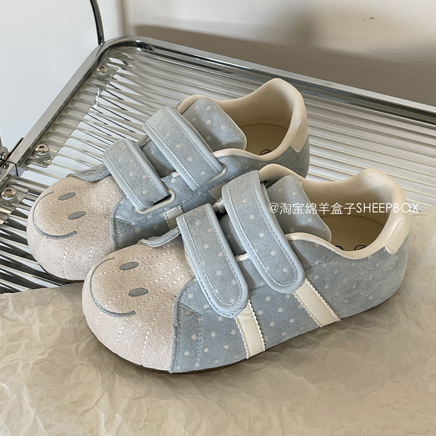 绵羊盒子早春学生板鞋ins魔术贴德训鞋2026新款鞋子女百搭小白鞋,女鞋,时尚休闲鞋,淘宝优惠券,粉丝福利购,淘宝优惠卷