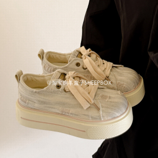 小白鞋 绵羊盒子增高4.5CM厚底帆布鞋 春百搭韩系板鞋 2026新款 女款