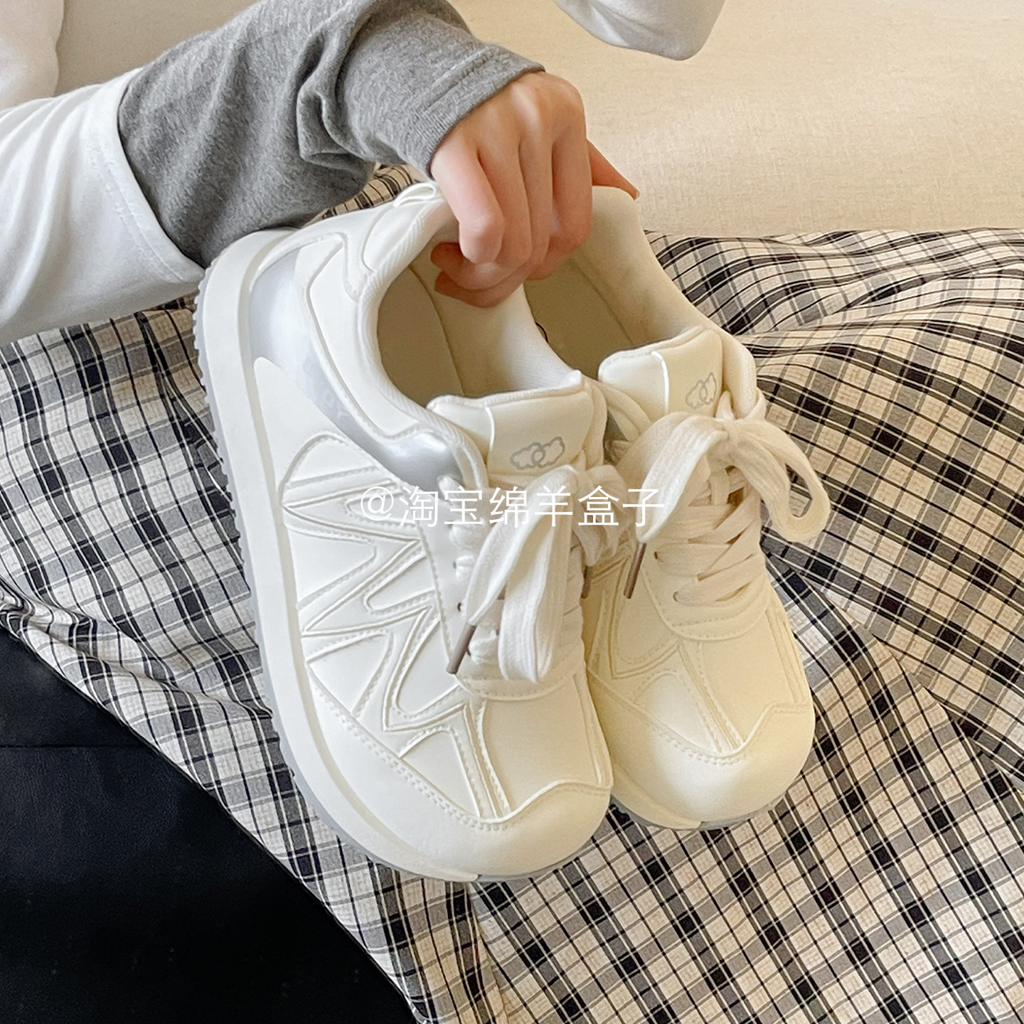 绵羊盒子百搭厚底阿甘鞋子女2026新款爆款早春韩系小白鞋休闲板鞋,女鞋,时尚休闲鞋,淘宝优惠券,粉丝福利购,淘宝优惠卷