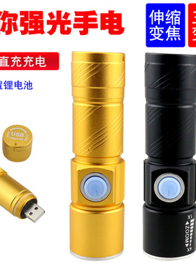 迷你小巧手电筒白光照明 USB可充电铝合金材质露营易携带变焦电筒