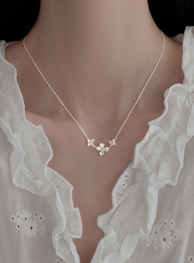 999足银栀子花吊坠项链