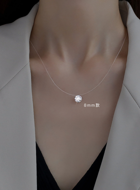 纯银隐形鱼线项链女夏锁骨链人鱼精灵的眼泪吊坠网红单钻森系颈链