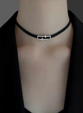 纯银chocker颈链黑色短款锁骨链项圈女新款2025爆款轻奢小众设计