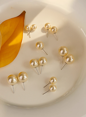 999纯银施家珍珠耳钉女2025新款轻奢大点位干枯玫瑰高端黄色耳饰