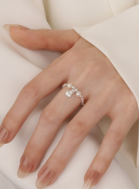 999碎银珍珠贝壳星星食指戒