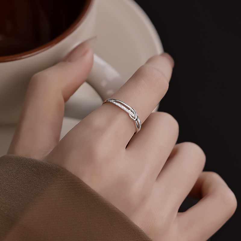 925银爱心交织戒指可调节食指戒