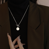 925纯银秋冬毛衣链女OT扣圆牌项链2025新款 爆款 轻奢高级感锁骨链