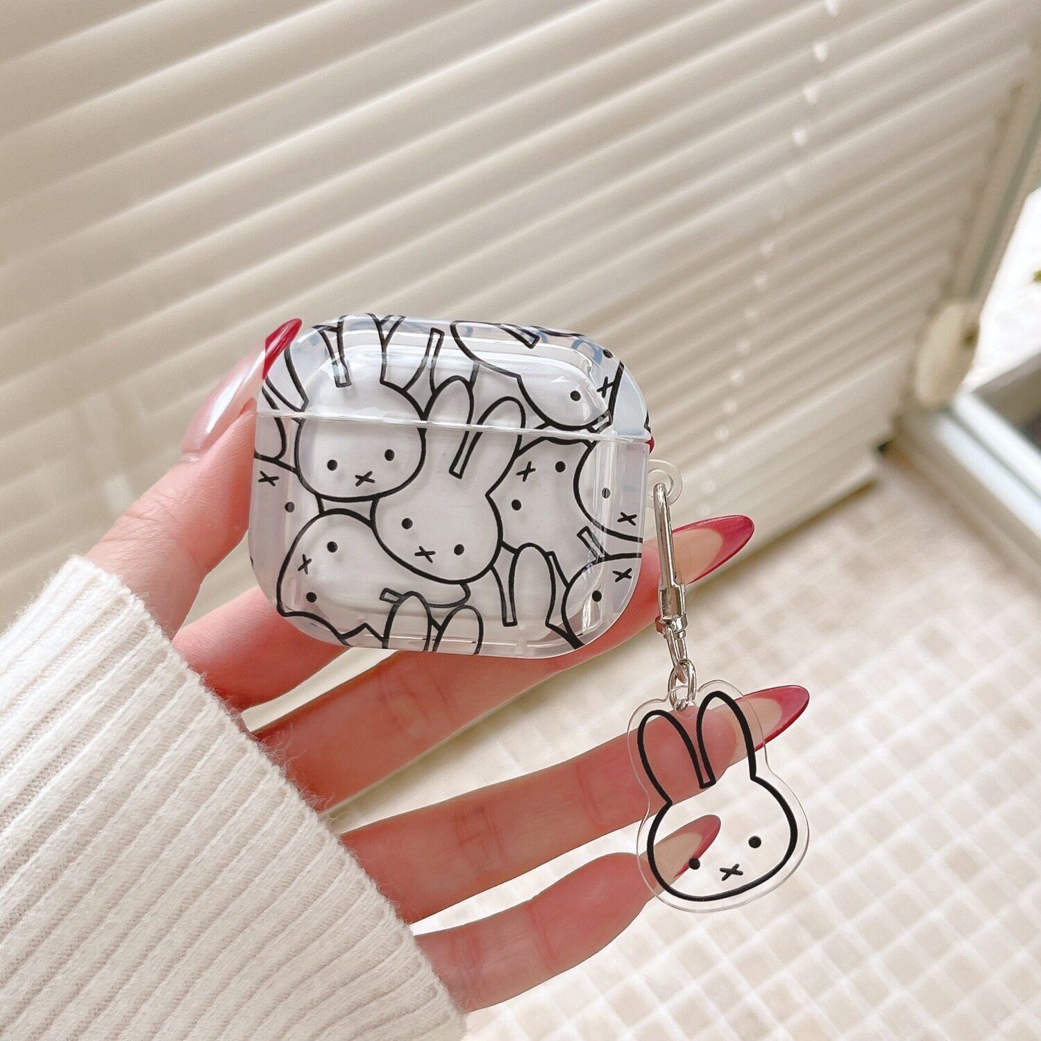 满屏线条兔子适用airpodspro2保护套耳机壳新款三代airpods4二代耳机壳苹果pro3耳机保护套无线蓝牙耳机外壳