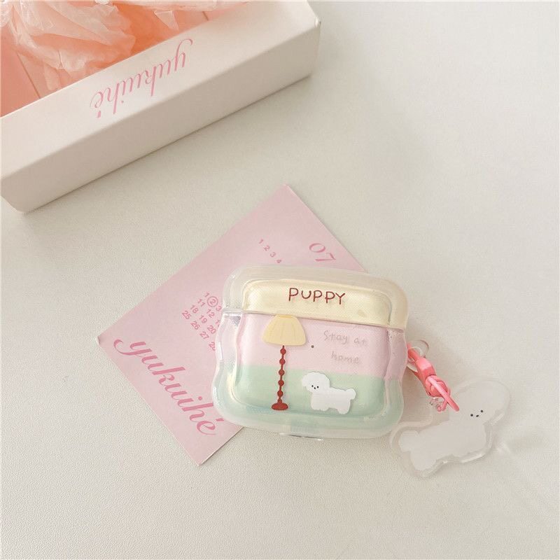 可爱拼色小狗适用airpodspro2保护套耳机壳新款三代airpods4二代耳机壳苹果pro3耳机保护套无线蓝牙耳机外壳