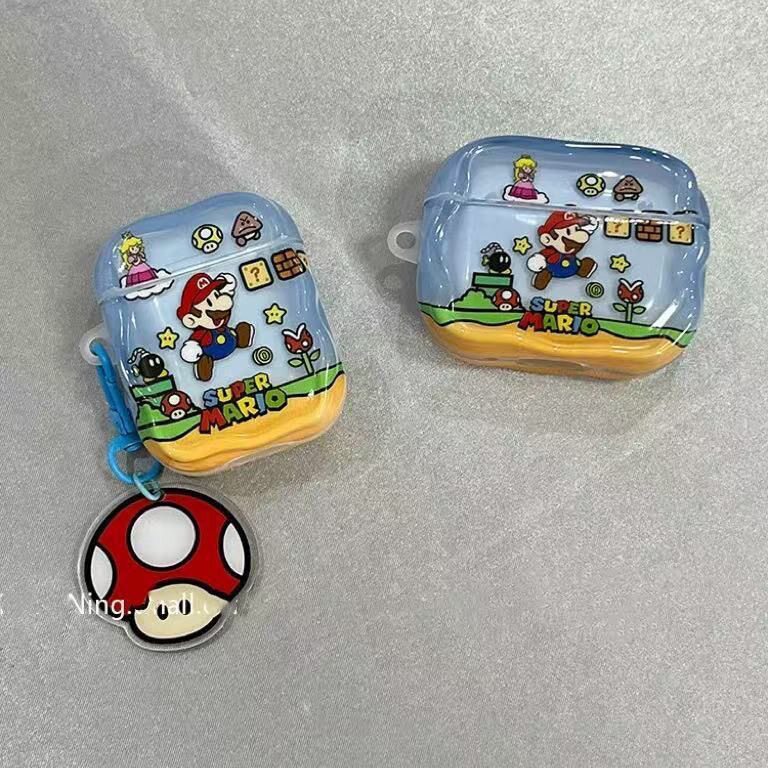花朵马里奥适用于airpodspro2保护套耳机壳新款三代airpods4二代耳机壳苹果pro3耳机保护套无线蓝牙耳机外壳