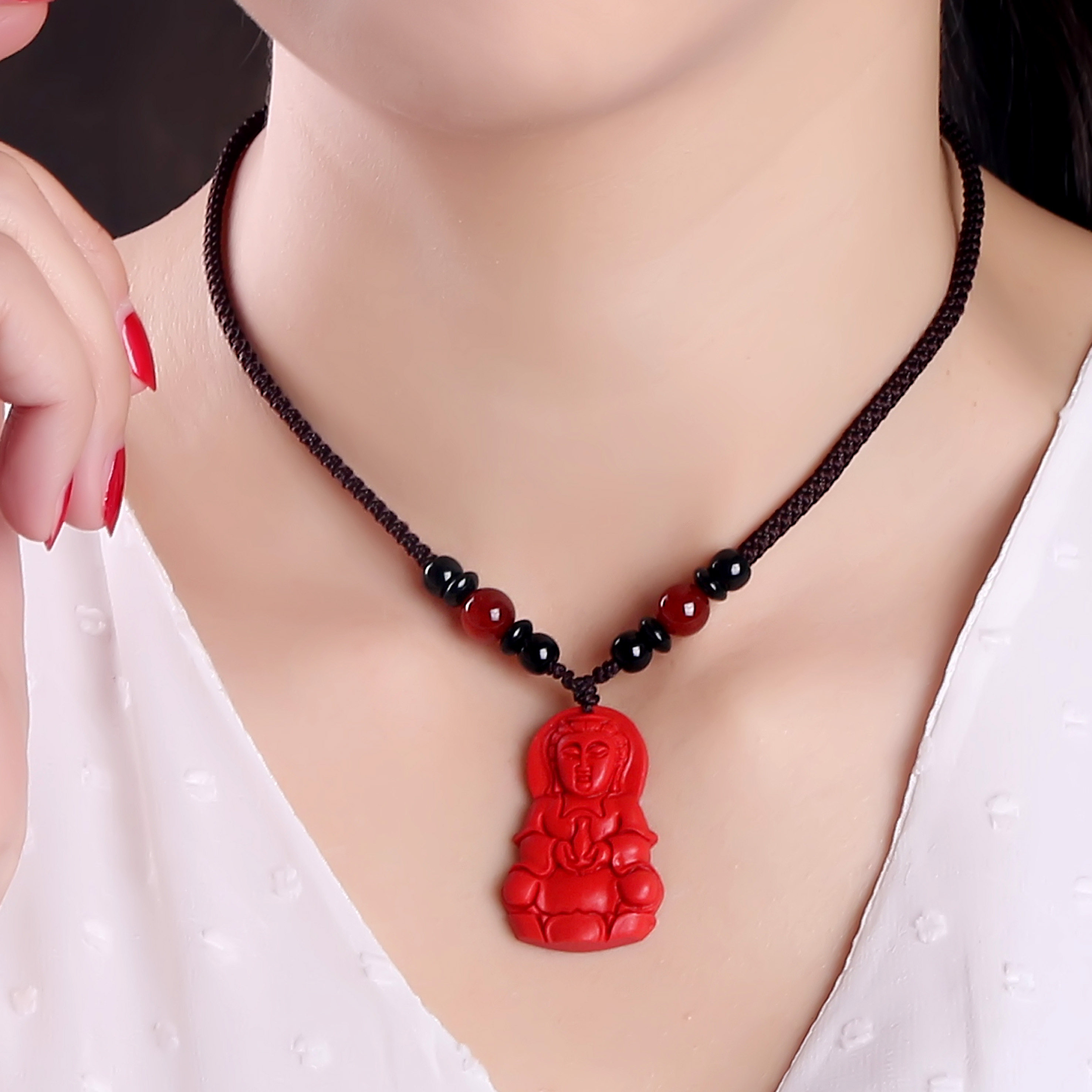 朱砂本命佛观音佛吊坠男女生肖守护神转运项链百搭大气简约