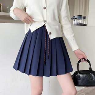 胖M韩版 学院风防走光A字半身裙女 抽绳高腰百褶裙春夏显瘦短裙大码