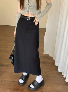 高级感黑色西装半身裙女春季灰色宽松A字裙半裙大码显瘦遮胯长裙